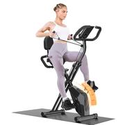 Dskeuzeew Exercise Bike Foldable, 4 in 1 Magnetic Foldable Indoor Cycling Bike with LCD Display and Heart Rate Sensor Workout Bike with Resistance Bands Home Workout Exercise Equipment