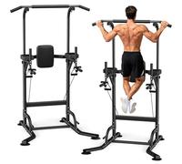 Dskewzee Power Tower Dip Station, Thickened H-Steel Base, Non-Slip Suction Cups Pull Up Dip Bar, 330LBS 12-Level Height Adjustable Multi-Function Pull Up Station for Home Gym Outdoor Fitness Workout