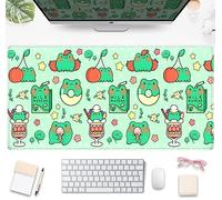 DSKGSJH Kawaii Cartoon Frog Desk Pad Green Anime Mat Cute Large Gaming Mouse Pad, Full Desktop Mousepad Keyboard Laptop Computer Accessories Mats Girl Gamer 31.5''x15.75'', 31.5''x15.75''x0.12''