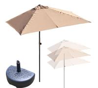 DSKJHI 2.0m / 2.5m Half Parasol Rectangle Garden Balcony Umbrella With Base, Height Adjustable Sun Shading, Waterproof & UV Protection (Color : Khaki, Size : 250x130cm(8x4ft))