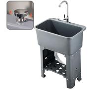 DSKJHI 30" Utility Sinks Plastic Freestanding Laundry Utility Sink With Stand, 360° Rotation Faucet, Washboard, Pipe, One-click Drainage(Gray,60x40x76.5cm/23.5x15x30”)