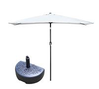 DSKJHI Half Parasol Rectangle Balcony Umbrella 2M/2.5M for Small Spaces, Sturdy Half Size Garden Umbrella For Against a Wall, Porch, Window, Crank System (Color : White+base, Size : 200x100cm)