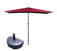 DSKJHI Half Parasol Rectangle Balcony Umbrella 2M/2.5M for Small Spaces, Sturdy Half Size Garden Umbrella For Against a Wall, Porch, Window, Crank System (Color : Red+base, Size : 250x130cm)