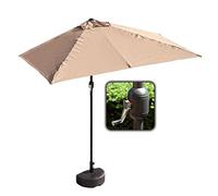 DSKJHI Patio Half Parasol Front Porch Sun Shade 6ft/8ft Width Rectangle Polyester Umbrellas, Waterproof and Sun Protection, Easy to Open Close (Color : Khaki+Base, Size : 250x130cm)
