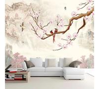 DSKJoviality Custom Size Oriental Wall Mural Chinese Style Landscape Flowers Birds Removable Self Adhesive Wallpaper for Living Room Bedroom Office