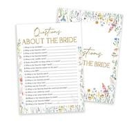 Dskly Wildflower Games Cards, Wedding Shower Games Set, Questions About The Bride Game, Spring Flower Themed Bridal Shower Games, Engagement Party Decorations Supplies, Set of 25 Cards-05