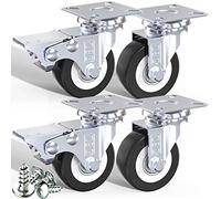 DSL Castor Wheels, Heavy Duty Castors 50mm, Caster Wheel Set of 4 Trolley Furniture Wheels - Double Bearing 2 Castor with 2 Braked Rubber up to 240KG + Free Fitting