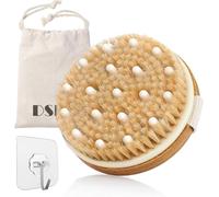 DSL Dry Brush for Lymphatic Drainage - Round Body Brush with Natural Bristles for Exfoliation, Dry Brushing & Detox - Wooden Handle, Skin Exfoliating Brush