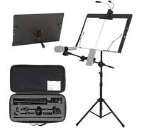 DSL Music Stand with Light- Full Metal Music Stands for Sheet with Carry Case, Adjustable Tripod Base, Sheet Music Clip, Mobile Phone Clip and Microphone Clip - Foldable Sheet Music Stand