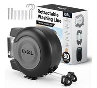 DSL Retractable Washing Line - 30m Heavy Duty Twin Cable, Wall Mounted Extendable Laundry Clothes Airer Indoor and Outdoor Use - 2 x 15m Drying Double Clothes Line - Grey