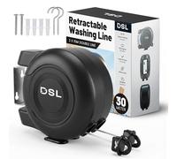 DSL Retractable Washing Line - 30m Heavy Duty Twin Cable, Wall Mounted Extendable Laundry Clothes Airer Indoor and Outdoor Use - 2 x 15m Drying Double Clothes Line - Black