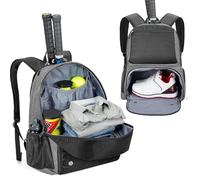 DSLEAF Tennis Backpack Holds 2 Rackets, Tennis Bag with Separate Ventilated Shoe Compartment for Tennis Pickleball Badminton Squash Sports, Grey