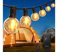 DSLebeen Battery Powered Outdoor Lights: Rechargeable Battery Festoon Light with Timer, Waterproof 60FT 18M G40 LED Decorative Garden String Lighting Hanging for Camping, Gazebo, Patio