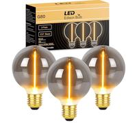 DSLebeen E27 Edison LED Screw Bulb, G80 Vintage Filament Light Bulbs 2W 60LM Decorative LED Globe Bulbs, Warm White Lighting 1800K Non-Dimmable, Smoky Glass Retro Lamp, 3 Packs