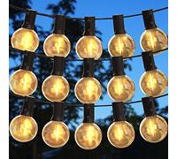 DSLebeen Festoon Lights 100ft LED String Lights Mains Powered with 50+2 Plastic G40 Globe Bulbs 2700K Connectable Decorative Lighting Hanging for Cafe, Party, Wedding, Holiday
