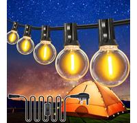 DSLebeen Festoon Lights Outdoor Garden: 50FT 15M LED String Lights Mains Powered G40 Plastic Bulbs Warm White 2700K Connectable Outside Decorative Lighting Hanging for Patio, Gazebo, Pergola, Yard