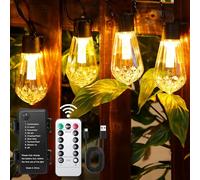 DSLebeen Festoon Lights Outdoor Garden: Battery Operated LED String Lights Waterproof 9M 30FT Large Bulb Decorative Lighting with Remote Control, Portable for Patio, Gazebo, Cafe
