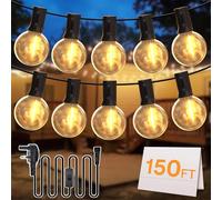 DSLebeen Festoon Lights Outdoor Garden: LED String Lights Mains Powered 45M 150FT G40 Globe Bulbs Warm White 2700K Connectable Decorative Outside Lighting Hanging for Patio, Gazebo, Pergola, Yard
