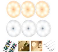 DSLebeen Motion Sensor Lights Indoor: Rechargeable LED Night Light with Remote Control, Battery Operated Wireless Stair Lights for Corridor Wardrobe Cabinet Kitchen Home Lighting 6 Pack