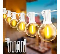 DSLebeen String Lights Outdoor: 50FT G40 LED Garden Lights Mains Powered with White Cable Connectable Outside Warm White 2700K Decorative Festoon Lighting Hanging for Backyard, Wedding, Bistro, Cafe