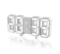 DSLIHA 3D Digital Alarm Clock for Bedrooms, LED Desk USB Electrify Digital Wall Alarm Clock for Office Home Living Room (White)