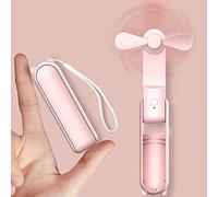 DSLIHA Portable Handheld Fan, Foldable Hand Held Fan, USB Rechargeable Small Pocket Fan With Power Bank, 3 Speeds Folding Hand Fan Personal Desk Fans Mini Travel Fan for Women Kids Home Office (Pink)