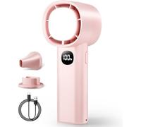 DSLIHA Portable Mini Handheld Fan with LED Display and Flashlight, 100 Speeds Adjustable, 5000 mAh USB Powered Personal Fan with Base for Travel, Outdoor, Home, Office, Camping, Lightweight (pink)