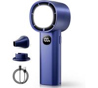 DSLIHA Portable Mini Handheld Fan with LED Display and Flashlight, 100 Speeds Adjustable, 5000 mAh USB Powered Personal Fan with Base for Travel, Outdoor, Home, Office, Camping, Lightweight (blue)