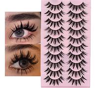 DSLONG 10 Pairs Manga Lashes Wet Look Lashes Effect Cat Eye Lashes Extension Spiky Mink Lashes Japanese Cosplay Styles Anime Fake Eyelashes Reusable