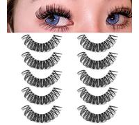 DSLONG Cat Eye Lashes Looks Like Eyelash Extensions, Russian Strip Lashes Clear Band Natural Look Wispy Lashes, D Curl Volume Cross Multi Layered Invisible Band Eyelashes (01B)