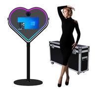 DSLR Mirror Photo Booth, Portable Magic Mirror Photo Booth for Camera, Heart-Shaped Mirror Photo Booth Touch Screen, 21.5 inch Photo Mirror Booth for Parties Wedding Rental (Blcak+ Flight Case)