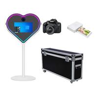 DSLR Mirror Photo Booth, Portable Magic Mirror Photo Booth for Camera, Heart-Shaped Mirror Photo Booth Touch Screen, 21.5 inch Photo Mirror Booth for Parties Wedding Rental (White Full Set)