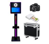DSLR Photo Booth Machine 15.6 Inch Selfie Portable Touch Screen Photobooth with Flight Case,Photo Booth with RGB Light for Wedding Party Events (Black, Machine+Camer Mini Printer)