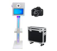 DSLR Photo Booth Machine 15.6 Inch Selfie Portable Touch Screen Photobooth with Flight Case,Photo Booth with RGB Light for Wedding Party Events (White, Machine+Camera)