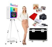 DSLR Photo Booth Machine with Camera and Printer, 15.6inch Touchscreen, with RGB Neon Light, Printer Stand and Flight Case, Instant Print or Share for Selfie Parties Event (White, Photobooth Full Set)