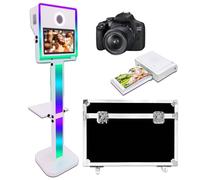 DSLR Photo Booth Machine with Flight Case 15.6in Touch Screen Photo Booth for Party Wedding Events (White, 15.6 inch+Camer Mini Printer)