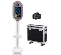 DSLR Photo Booth with 15.6 Inch Touch Screen, Photobooth Machine with Flight Case & RGB Light for Wedding Graduation Party Events Rental (White, Photo Booth + Camera)