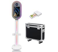 DSLR Photo Booth with 15.6 Inch Touch Screen, Photobooth Machine with Flight Case & RGB Light for Wedding Graduation Party Events Rental (White, Photo Booth + Printer)