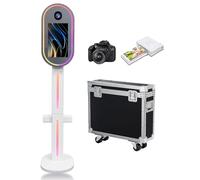 DSLR Photo Booth with 15.6 Inch Touch Screen, Photobooth Machine with Flight Case & RGB Light for Wedding Graduation Party Events Rental (White, Photo Booth + Printer + Camera)