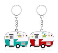 DSLSQD 2 Pieces Camper Keychain, RV Camper Keyring Camper Accessories for Travel Trailers Retro Camping Car Keychain Cute Keychains for Camper Decor RV Travel Camping Trip Souvenirs(Red+Green)