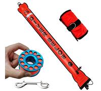 DSMB 4ft Surface Marker Buoy with 100ft Finger Spool Reel Diver Below Signal Flag Tube Scuba Diving Equipment Open Bottom Set (4ft)
