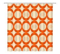 DSMEUE Mid Century Modern Shower Curtain Abstract Atomic Geometric Round Squares Retro 50s Orange Fabric Curtain with Hooks for Bathroom Decor,70x70 Inch