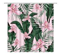 DSMEUE Tropical Leaves Shower Curtain Green Palm Leaf Monstera Pink Sage Hibiscus Flower Botanical Nature Summer Bathroom Decor Curtain with Hooks,70" Wx70 H,Blush