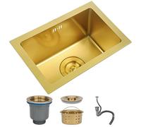 DSMRLEOP Gold Stainless Steel Kitchen Sink, 38x26cm Top Mounted Single Bowl Sink, Square Multiple Sizes Handmade Bar/Prep Sink, Nano Sink with Drain Kit, Easy-Clean(Gold#01,38x26cm)
