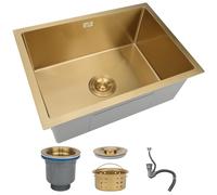 DSMRLEOP Gold Stainless Steel Kitchen Sink, 55x40cm Top Mounted Single Bowl Sink, Square Multiple Sizes Handmade Bar/Prep Sink, Nano Sink with Drain Kit, Easy-Clean(Gold#01,55x40cm)