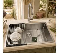 DSMRLEOP Silver Large Kitchen Sink, Kitchen Bar Sink, Single Bowl Made of 304 Stainless Steel, Undermount Sink with Draining Rack, Drain Fitting and Overflow Kit (Silcer #04.75 x 48 cm)