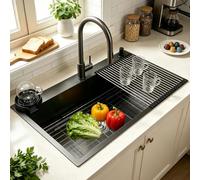 DSMRLEOP Silver Large Kitchen Sink, Kitchen Bar Sink, Single Bowl Made of 304 Stainless Steel, Undermount Sink with Draining Rack, Drain Fitting and Overflow Kit (Black #03.80 x 50 cm)