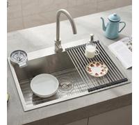 DSMRLEOP Silver Large Kitchen Sink, Kitchen Bar Sink, Single Bowl Made of 304 Stainless Steel, Undermount Sink with Draining Rack, Drain Fitting and Overflow Kit (Silcer #03.85 x 50 cm)