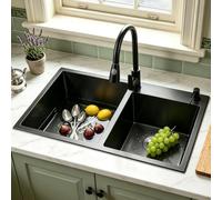 DSMRLEOP Silver Large Kitchen Sink, Kitchen Bar Sink, Single Bowl Made of 304 Stainless Steel, Undermount Sink with Draining Rack, Drain Fitting and Overflow Kit (Black #02.82 x 45 cm)