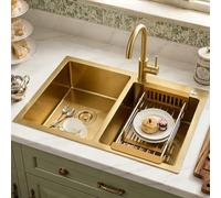 DSMRLEOP Silver Large Kitchen Sink, Kitchen Bar Sink, Single Bowl Made of 304 Stainless Steel, Undermount Sink with Draining Rack, Drain Fitting and Overflow Kit (Gold #02.75 x 40 cm)